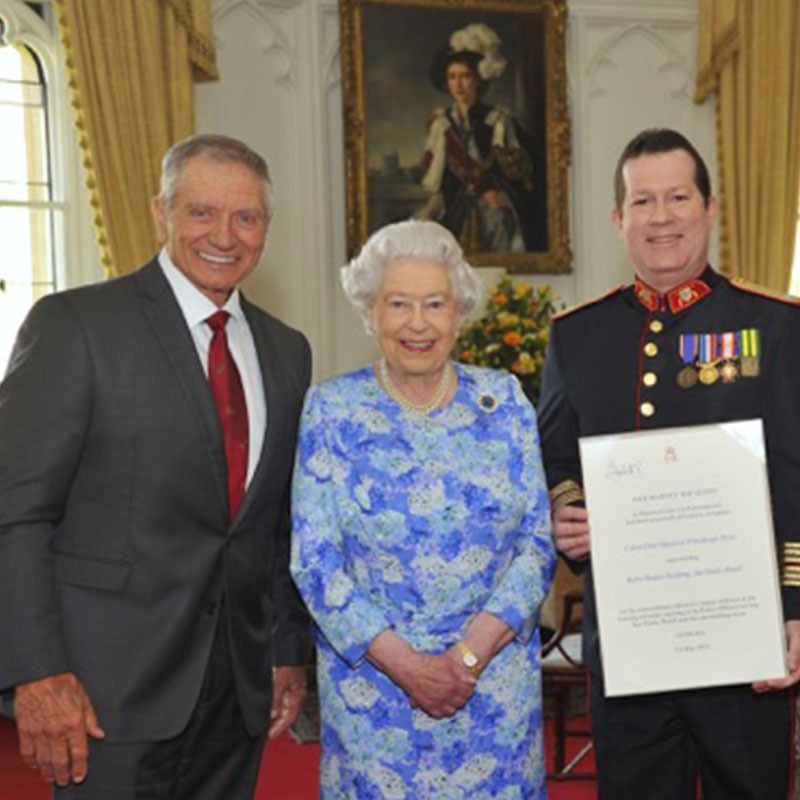 Monty Roberts with the Queen of England and Colonel Perez of Sao Paulo, Brazil