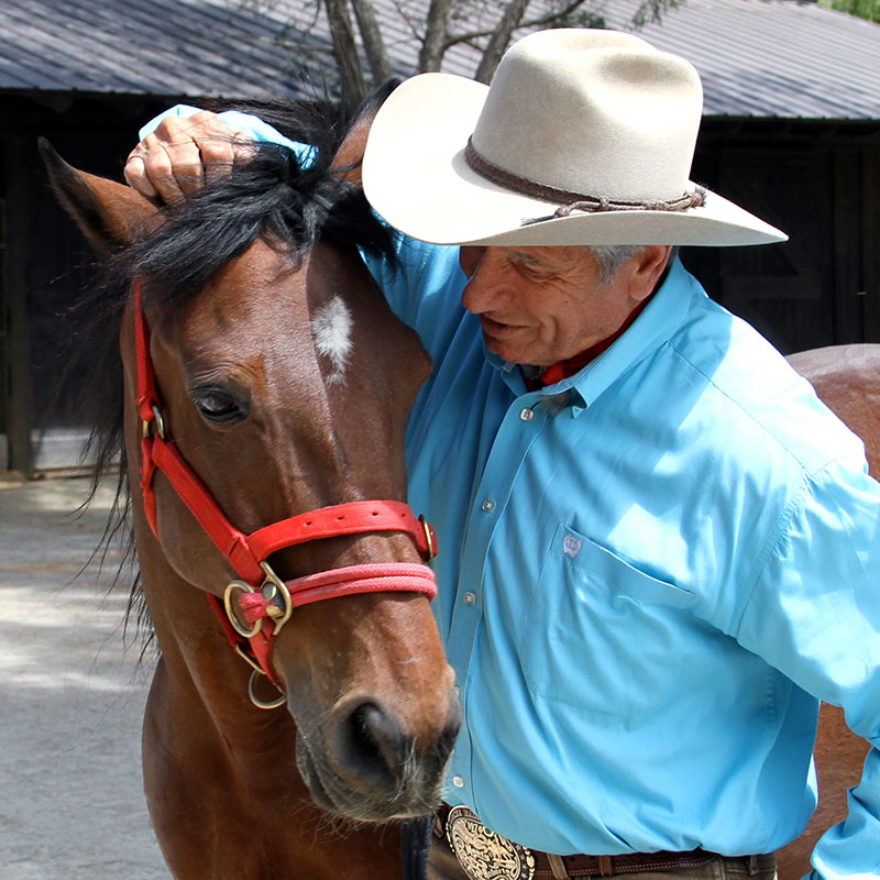 Monty Roberts with Shy Boy at Flag Is Up Farms